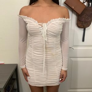 White ruched mini dress